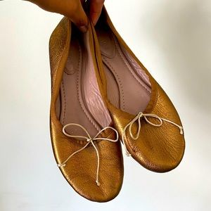 Chloé Gold/ Brass Leather Ballerina Flats